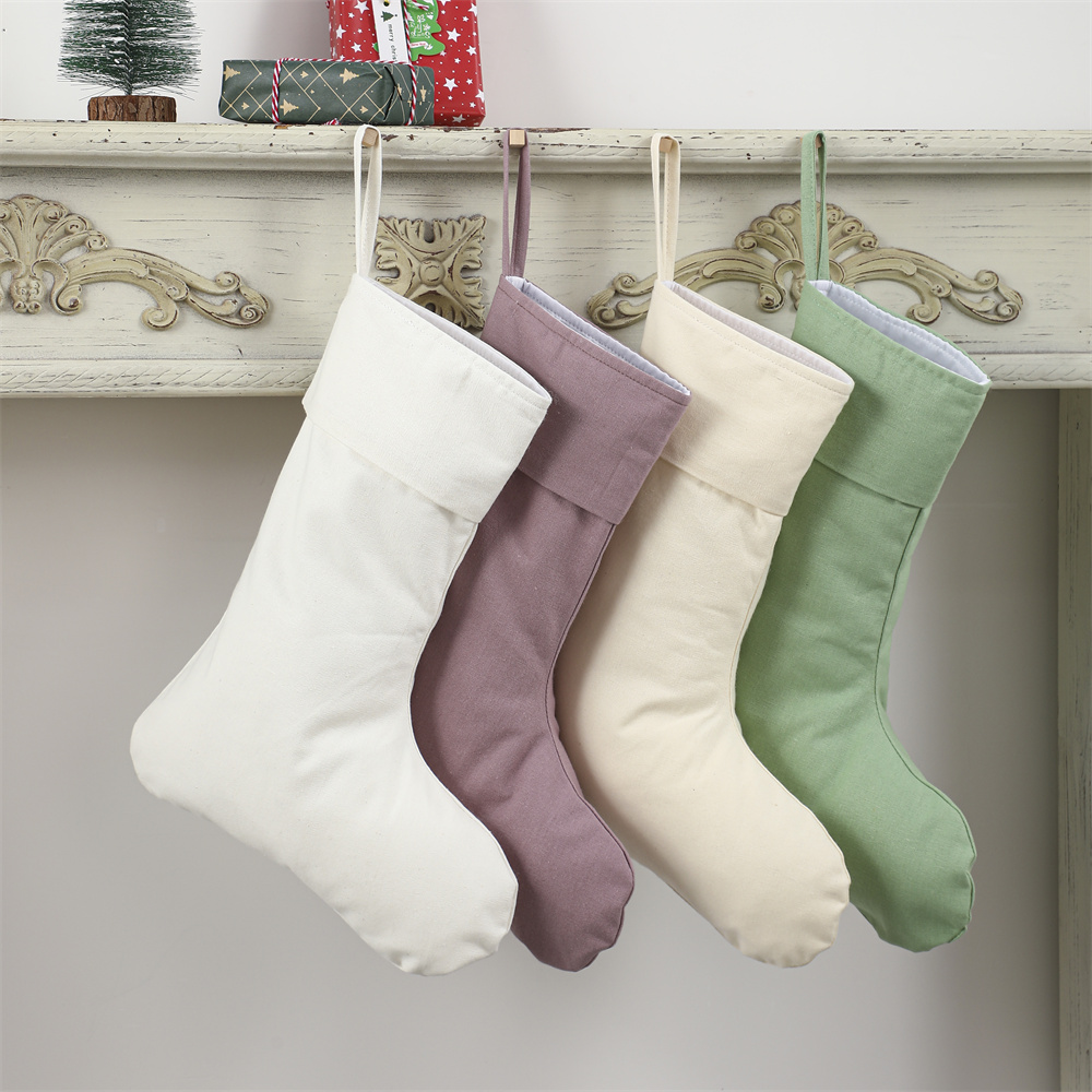 Christmas Stocking Hanging - Льняной рождественский носок, натуральные однотонные носки
