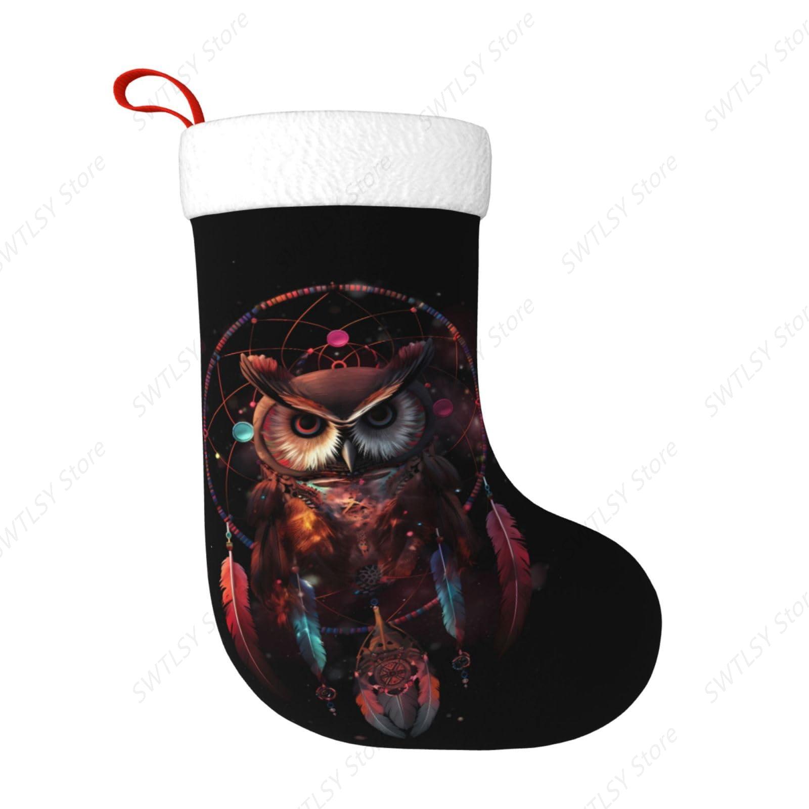 Christmas Stocking Hanging - Большие рождественские чулки «Сова Радуга Ловец»,