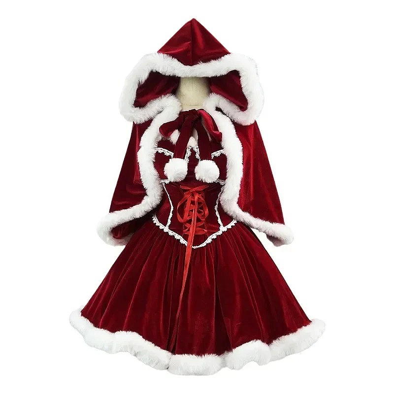 Elf Costume Christmas - Новогоднее красное платье, плащ, одежда больших